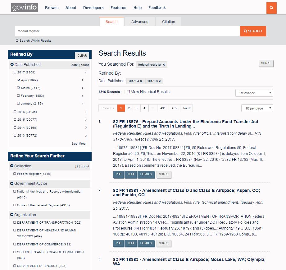 Screenshot of a Search Results Page
