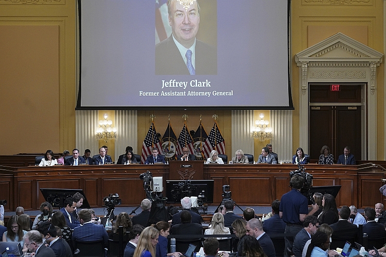 Former Assistant Attorney General Jeffrey Clark appears on a screen during a Select Committee hearing on June 23, 2022.