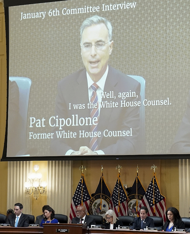 Pat Cipollone is seen on a screen during a Select Committee hearing on July 12, 2022.