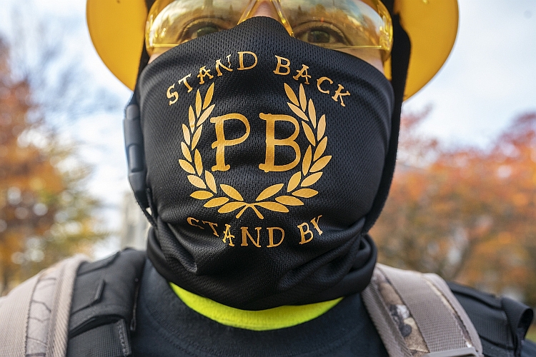 A Proud Boy during a “Stop the Steal” rally on November 7, 2020 in Salem, Oregon.