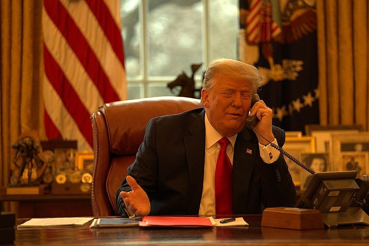 President Trump on a phone call with Vice President Mike Pence in the Oval Office on the morning of January 6, 2021.