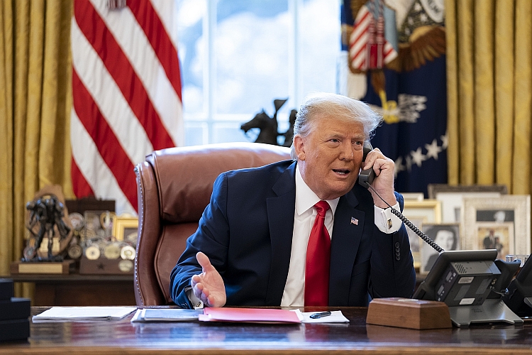 President Trump speaks with Vice President Pence over the phone in the Oval Office on the morning of January 6th.