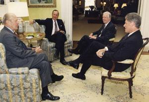 Meeting with Presidents Gerald Ford, George Bush, and Jimmy Carter in the Residence