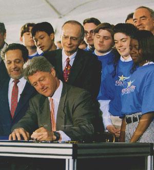 President Clinton signing the School-to-Work Opportunities Act of 1994 on the south lawn, May 4, 1994