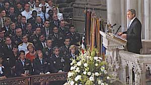 President George W. Bush speaking at the National Day of Prayer and Remembrance service in the National Cathedral, September 14, 2001.