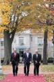 Walking with Prime Minister Ehud Olmert of Israel, left, and President Mahmoud Abbas of the Palestinian Authority, right, during the Annapolis conference at the U.S. Naval Academy in Annapolis, MD, November 27.