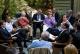 Meeting with euro zone leaders on the Laurel Cabin patio during the Group of Eight (G-8) summit at Camp David, MD, May 19.