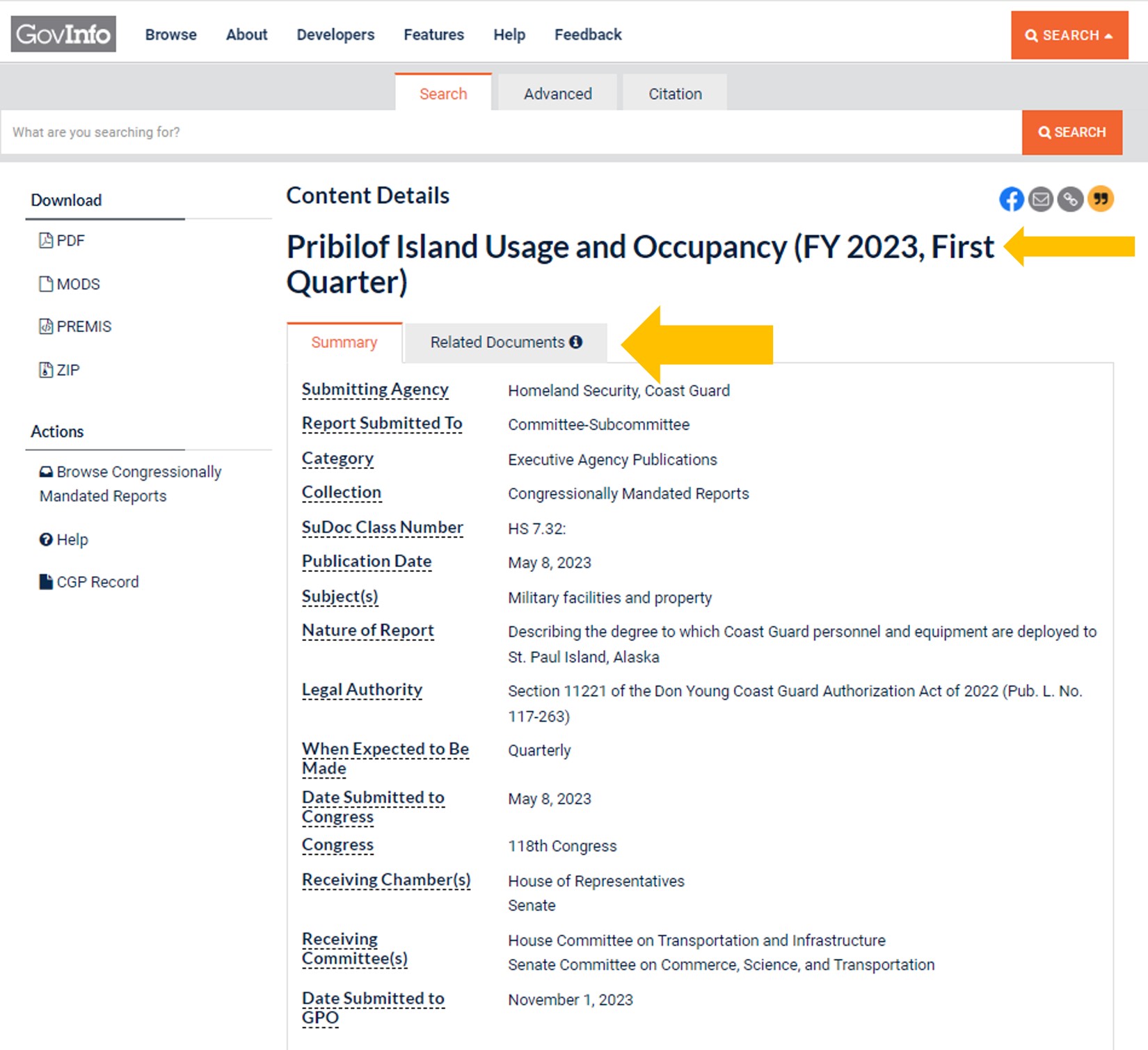 Image showing new Related Documents tab link on a CMR details page.