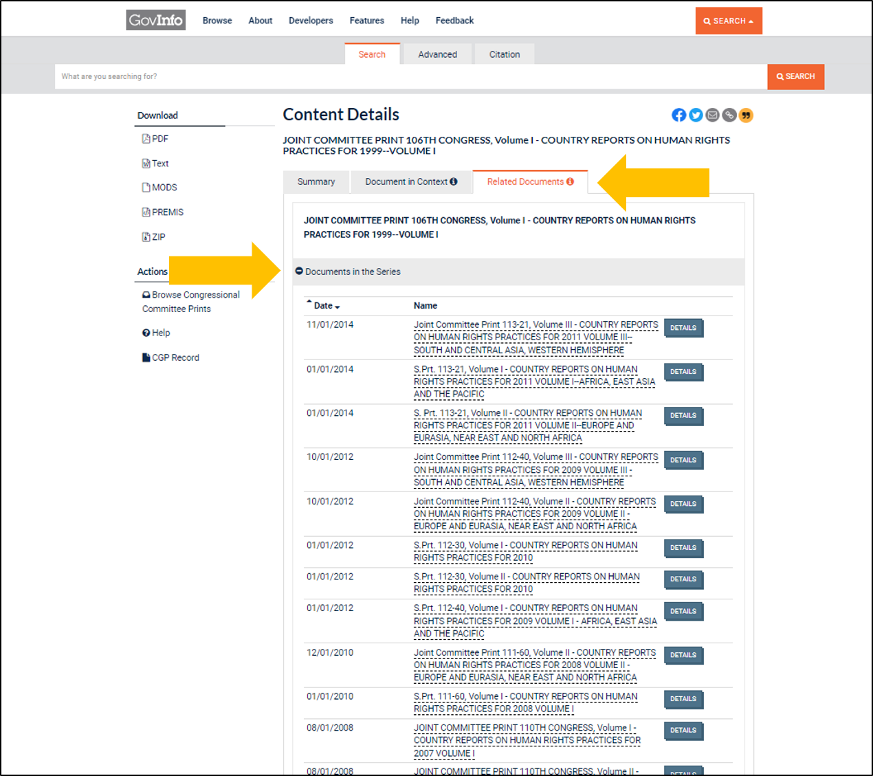 Screen capture of related committee print to another print.