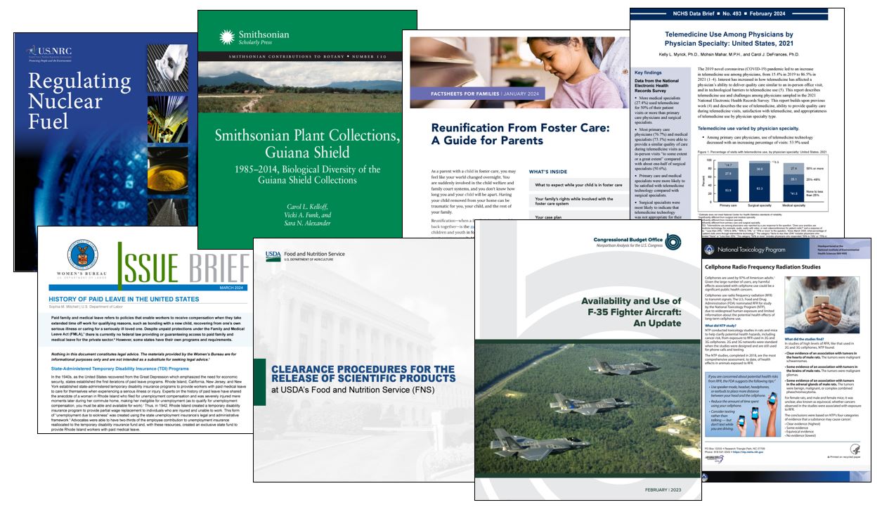 Covers of born-digital packages acquired through GPO’s C&I Program and submitted to GovInfo this quarter. Source: GPO