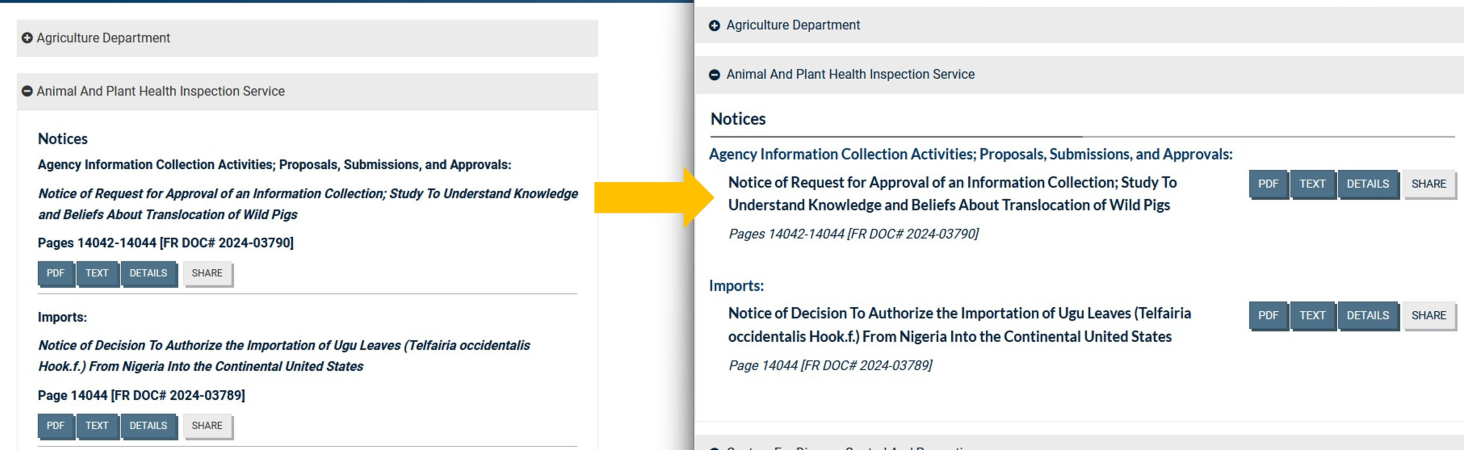 Image showing old and new FR Table of Contents page styling.