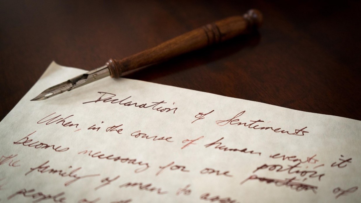 Image of a portion of the Declaration of Sentiments presented at the Seneca Falls Convention, July 19-20, 1848. (Source: National Park Service)