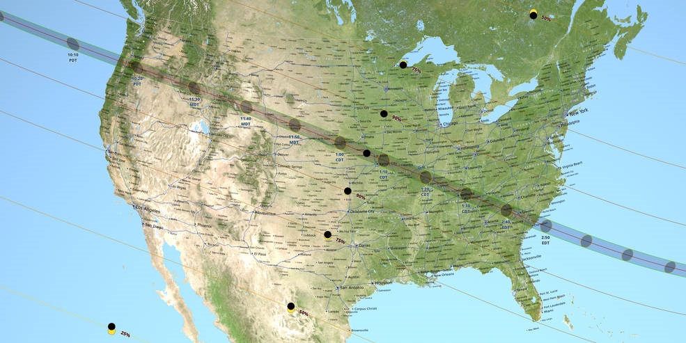 Path of the eclipse over North America