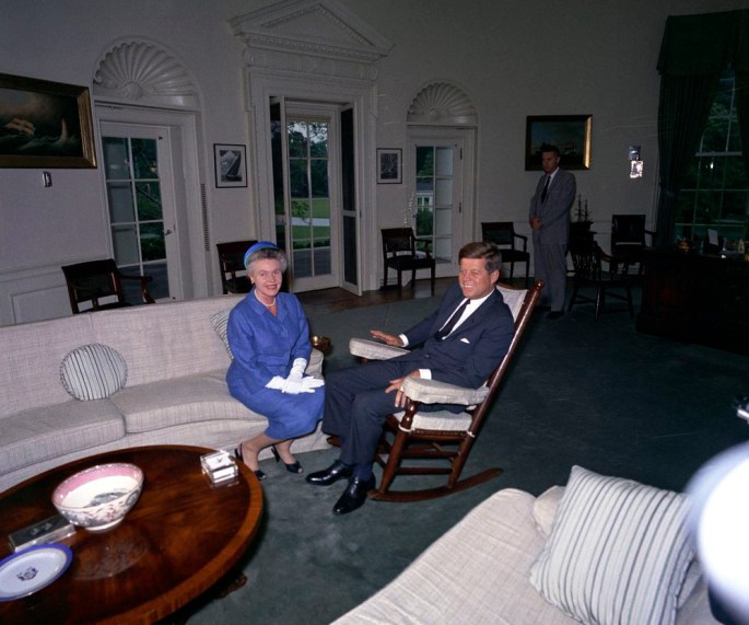 President John F. Kennedy with U.S. Minister to Bulgaria, Eugenie M. Anderson, May 28, 1962, (Source: John F. Kennedy Presidential Library and Museum, National Archives)