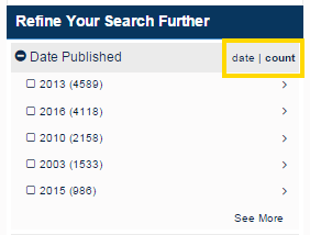 Screenshot of govinfo search result date filters.