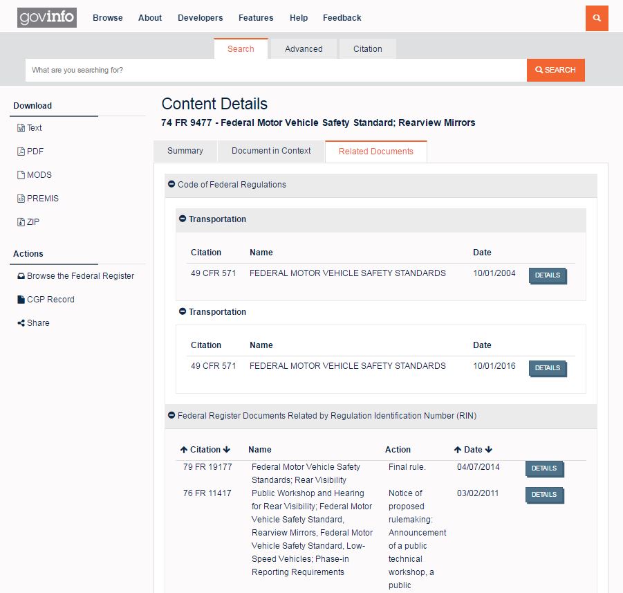 Screenshot of a Details page on the Related Documents tab
