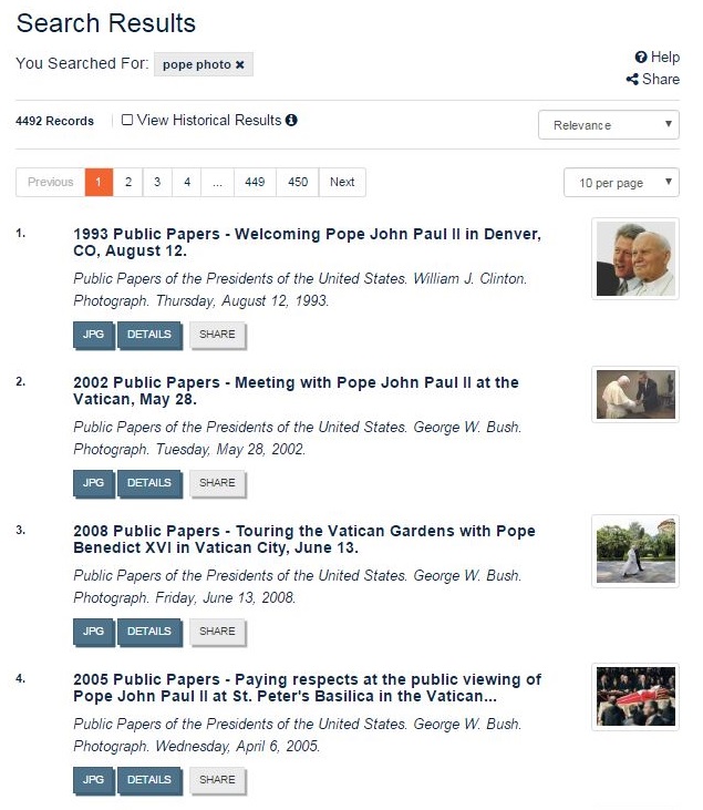 Screenshot of search results with thumbnails displayed
