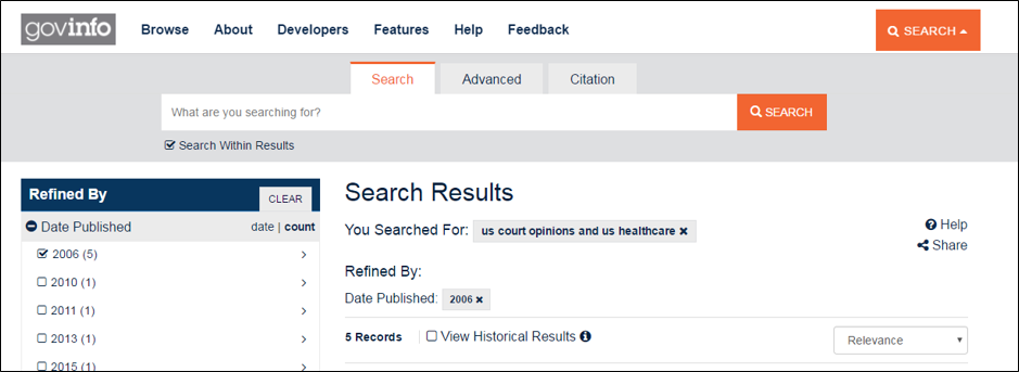 Search within results feature on a search results page 