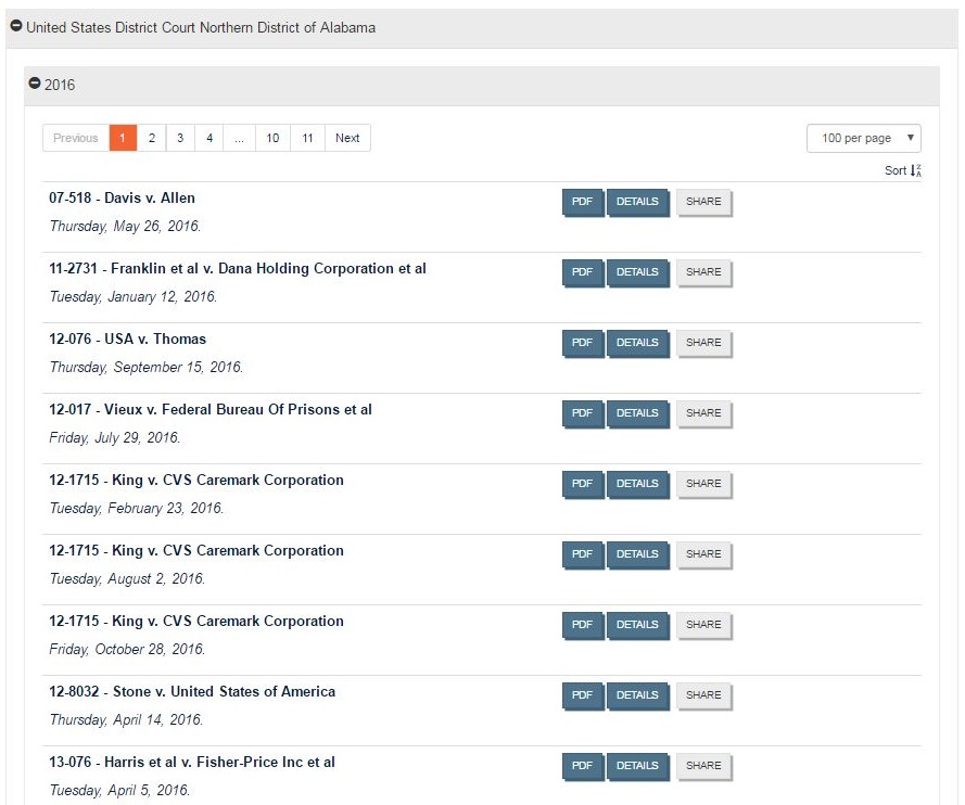 Screenshot of pagination on the U.S. Courts browse page