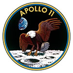 Image of a badge with words Apollo 11, and an eagle landing on the moon, Source: NASA