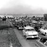 A 1955 pre-interstate photograph showing a highway packed with automobiles with the Pentagon in the background. Source: Federal Highway Administration