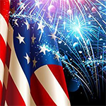 Image of the U.S. Flag with fireworks