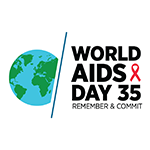 World Aids Day 2023 logo, "World AIDS Day 35, Remember and Commit" - Source: HIV.gov